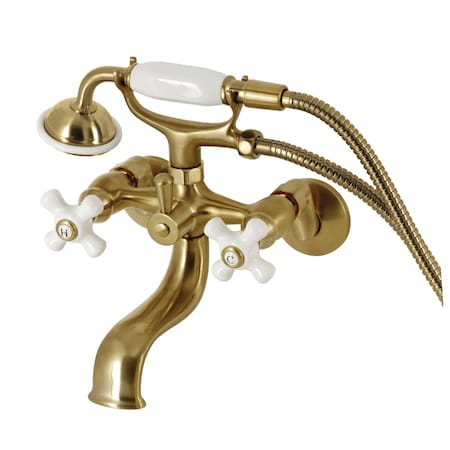 Kingston Brass Tub Wall Mount Clawfoot Tub Faucet with Hand Shower, Brushed Brass KS225PXSB